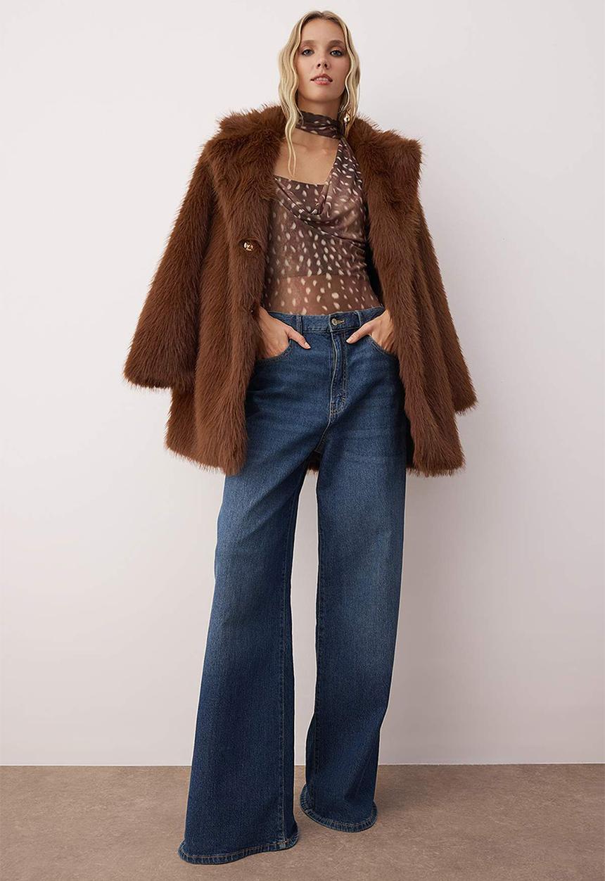 Trendyol - Animal Collar Strap Knitted Tulle - Brown-Multicolor