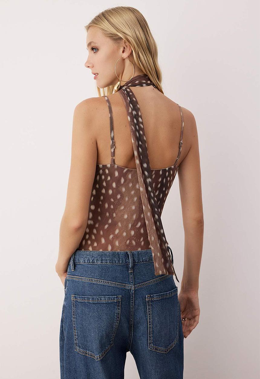 Trendyol - Animal Collar Strap Knitted Tulle - Brown-Multicolor