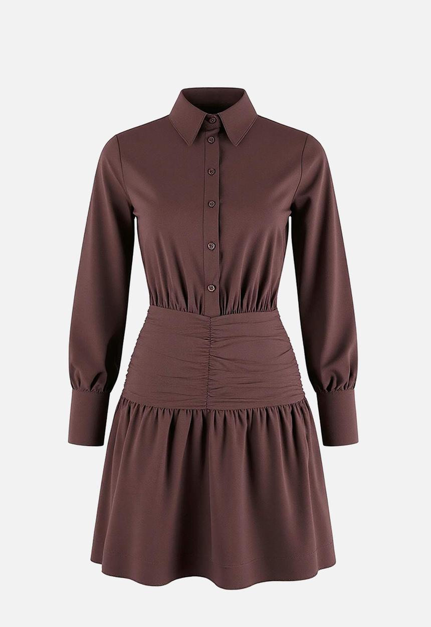Trendyol - Waist Detail Mini Poplin Woven Dress - Dark Brown
