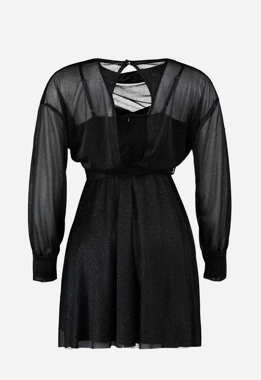 Trendyol - Plus Open Waist/Skater Silvery Mini Knitted Dress - Black