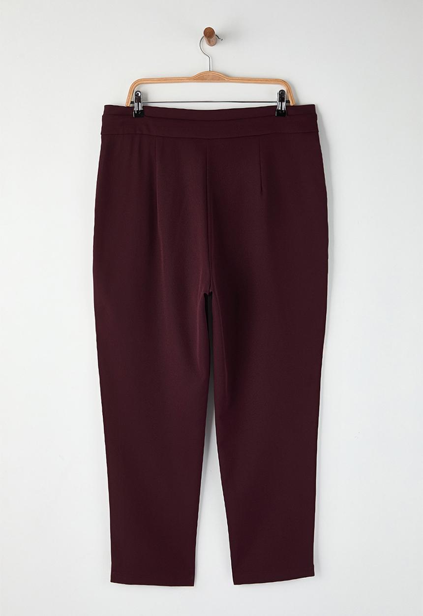 Trendyol - Plus Waist Adjustable Belt Woven Fabric Pants - Plum