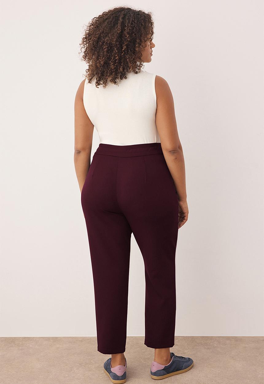 Trendyol - Plus Waist Adjustable Belt Woven Fabric Pants - Plum