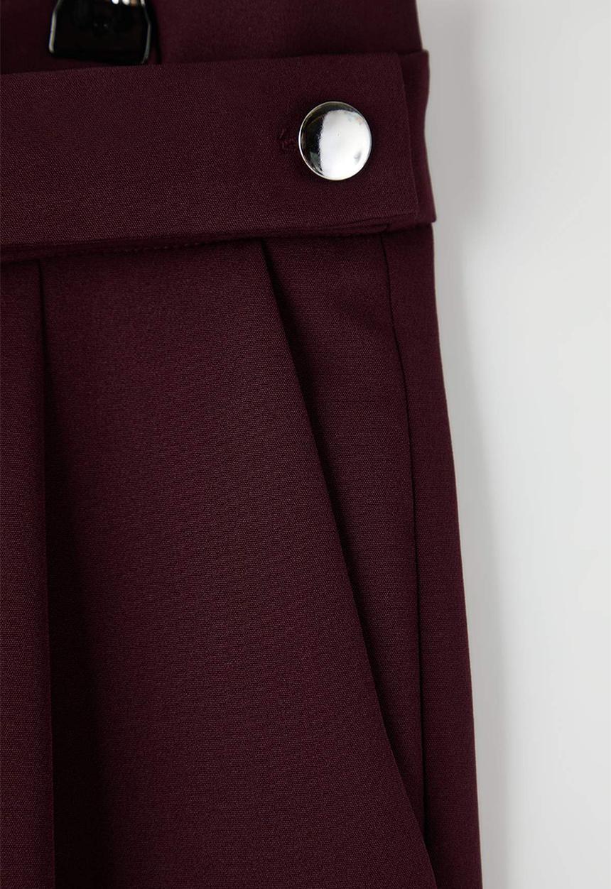 Trendyol - Plus Waist Adjustable Belt Woven Fabric Pants - Plum