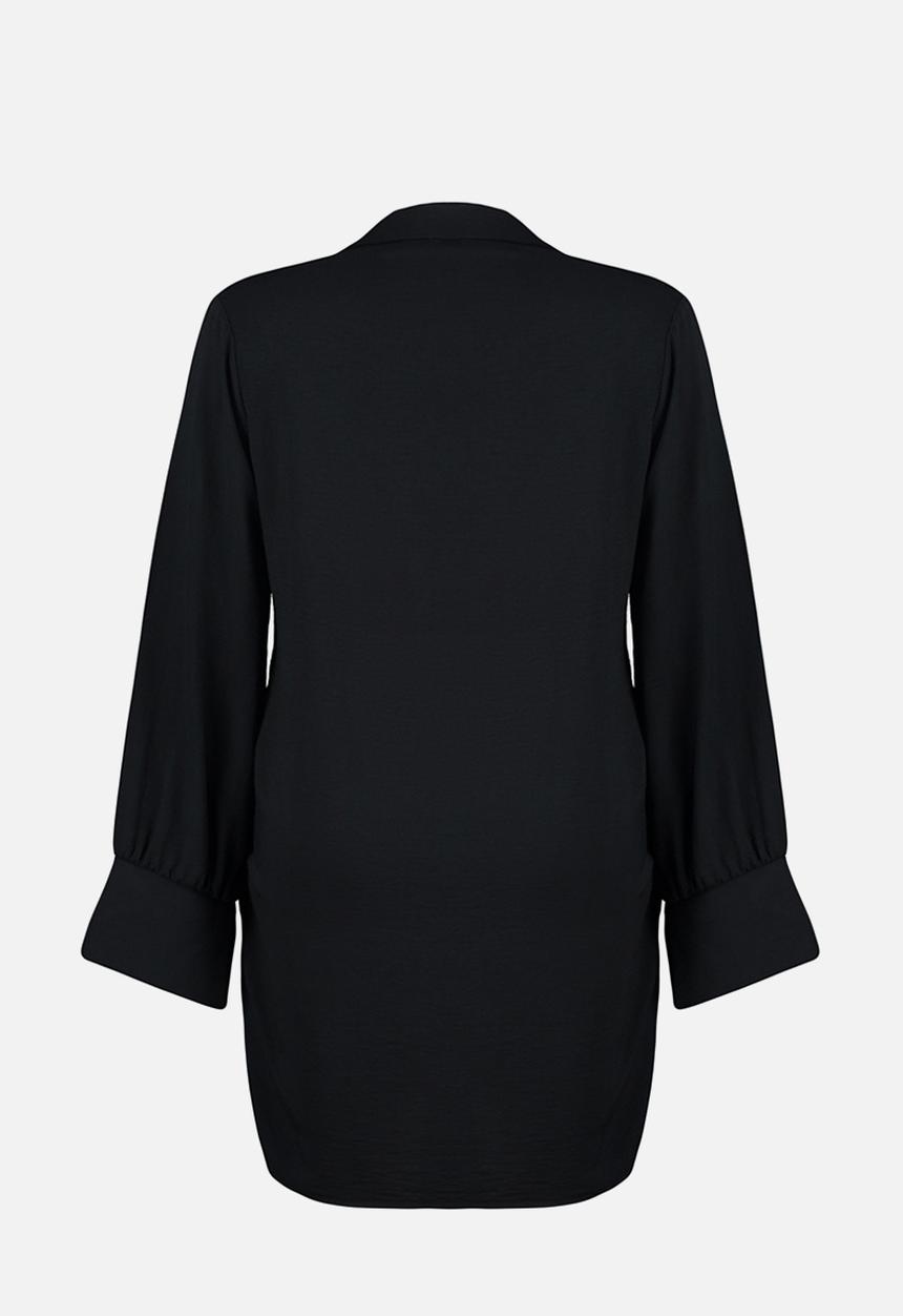 Trendyol - Plus Shirt Collar Double Breasted Mini Dress Long Sleeve - Black