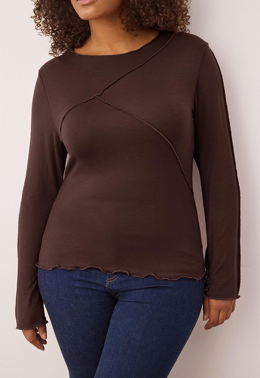 Trendyol - Plus Soft Fabric Ribbed Detail Spanish Sleeve Knitted Blouse - Brown
