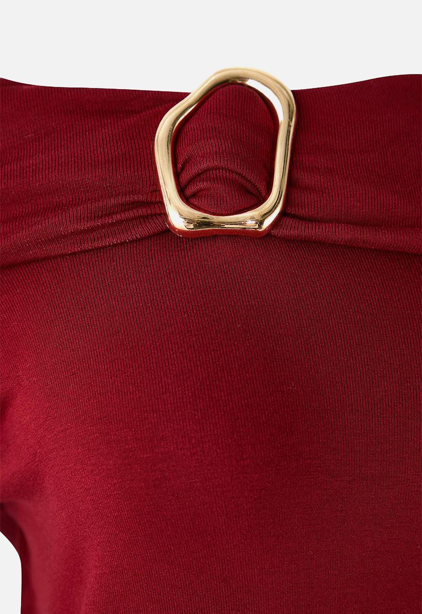 Trendyol - Plus Viscose Soft Fabric Bodycon Carmen Collar Knitted Blouse - Red