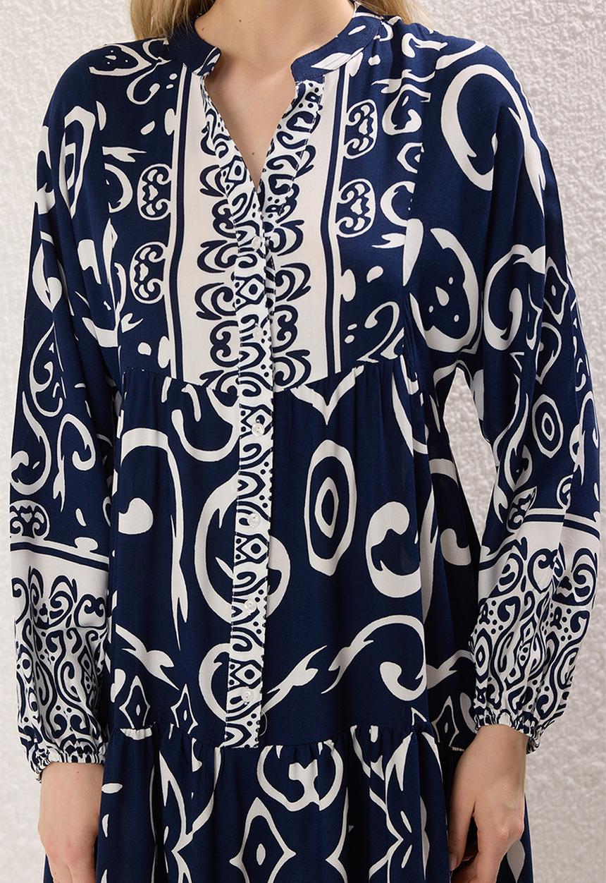 Trendyol - Patterned Viscose Woven Dress - Indigo