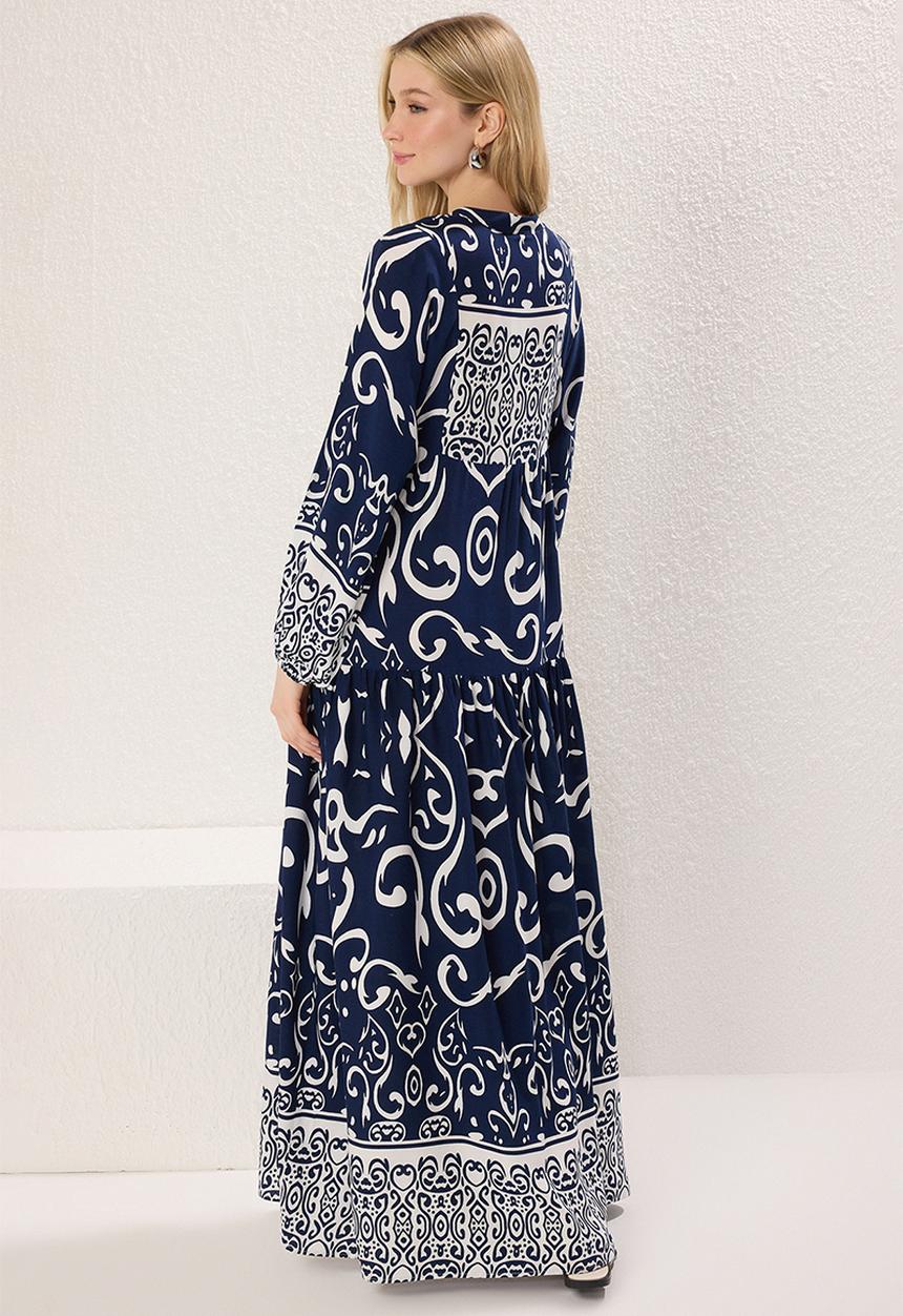 Trendyol - Patterned Viscose Woven Dress - Indigo