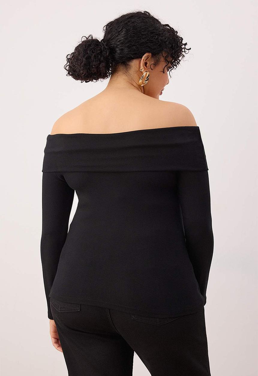 Trendyol - Plus Viscose Soft Fabric Bodycon Carmen Collar Knitted Blouse - Black