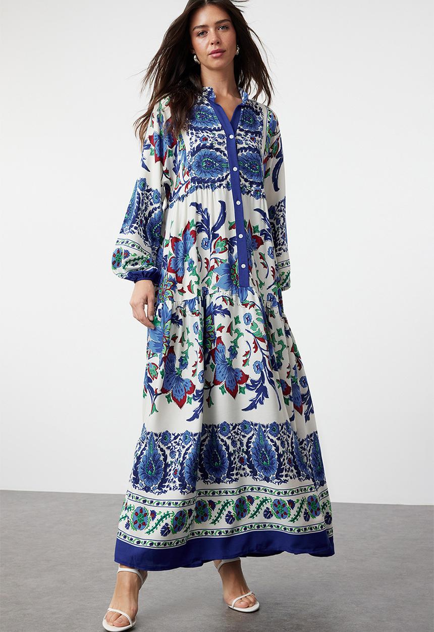 Trendyol - Floral Viscose Woven Dress - Blue