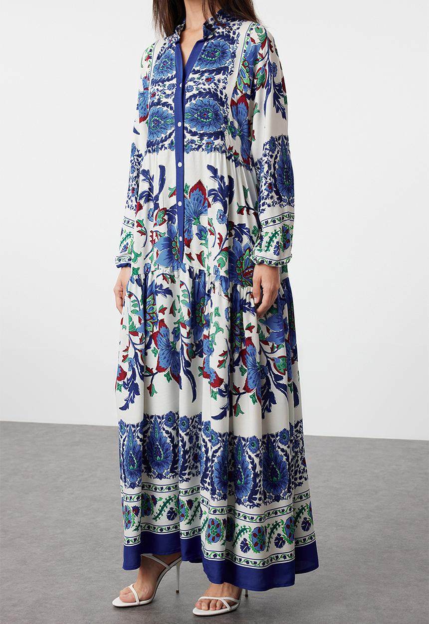Trendyol - Floral Viscose Woven Dress - Blue