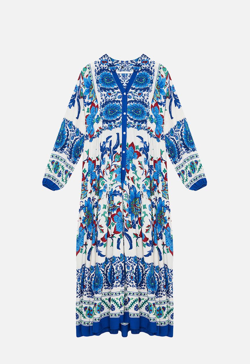 Trendyol - Floral Viscose Woven Dress - Blue