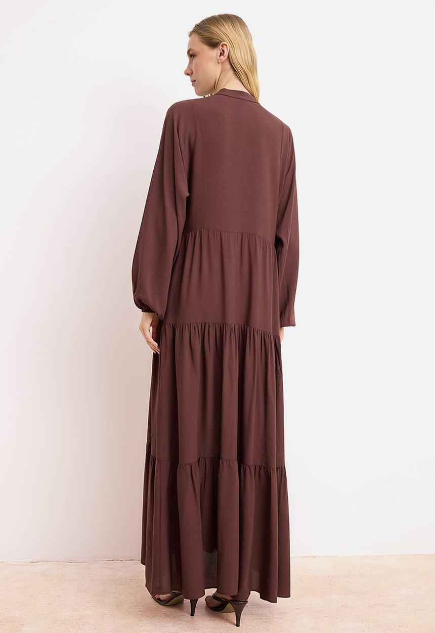 Trendyol - Plain Woven Shally Dress - Brown