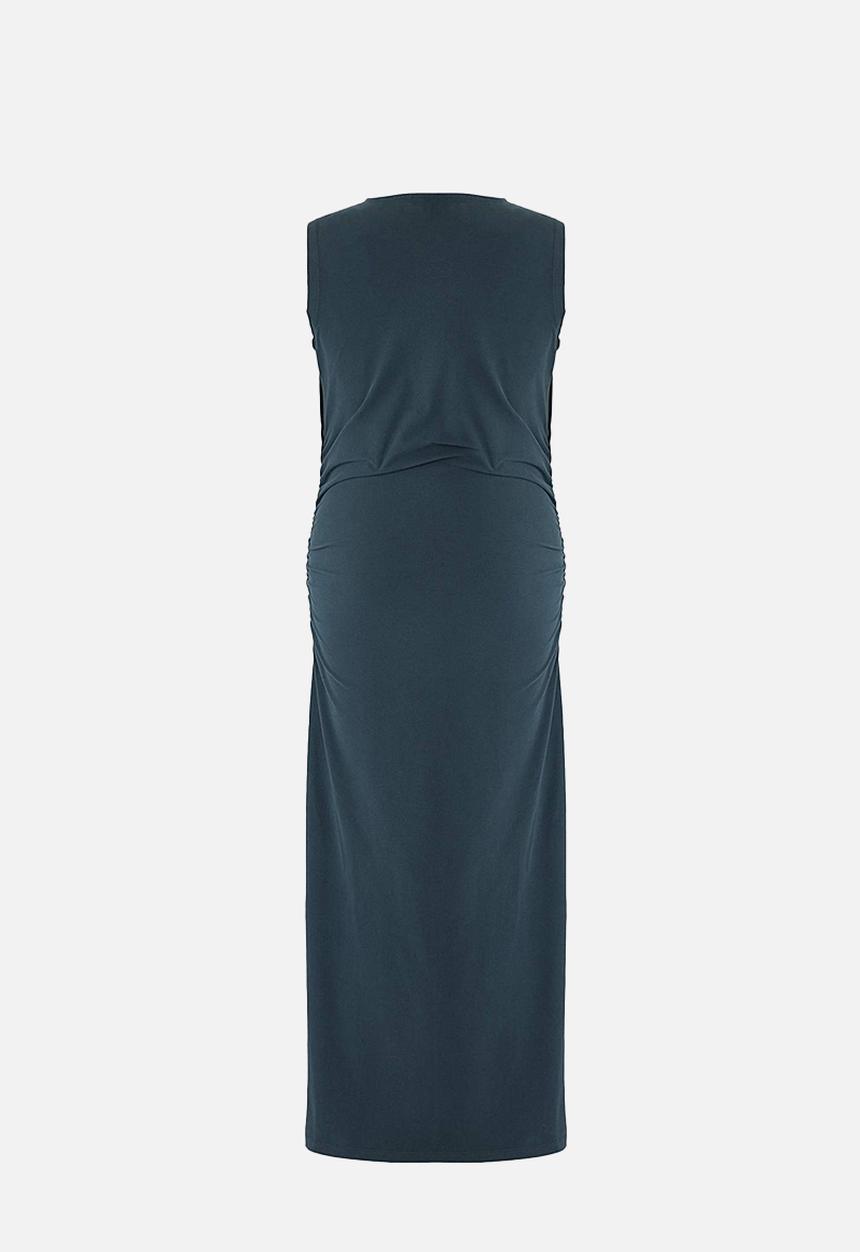 Trendyol - Plus Double Breasted Collar Side Gathered Knitted Dress - Petrol