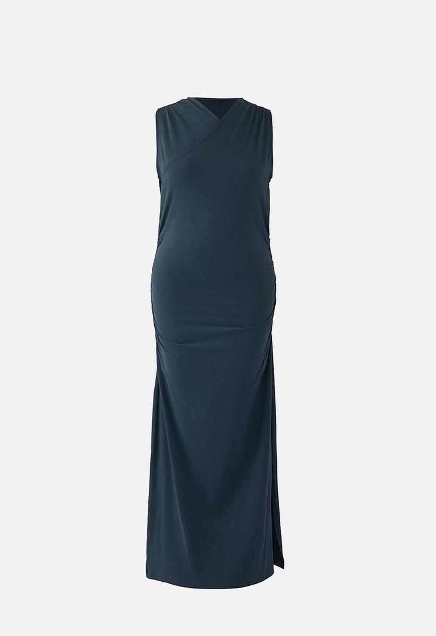 Trendyol - Plus Double Breasted Collar Side Gathered Knitted Dress - Petrol