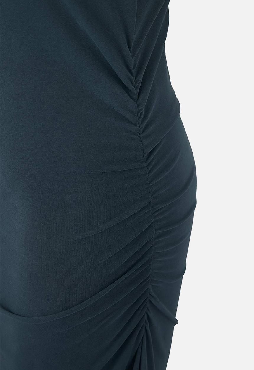 Trendyol - Plus Double Breasted Collar Side Gathered Knitted Dress - Petrol