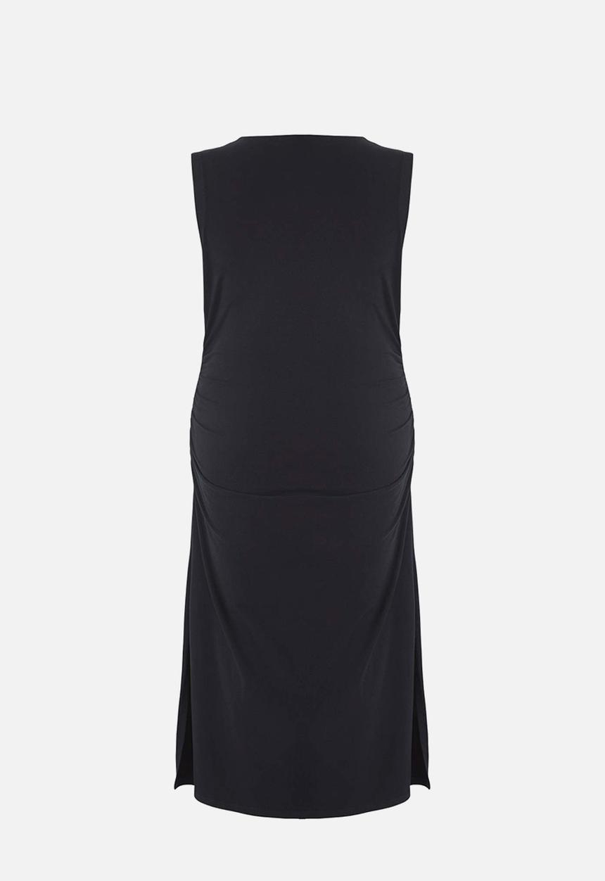 Trendyol - Plus Double Breasted Collar Side Gathered Knitted Maxi Dress - Black