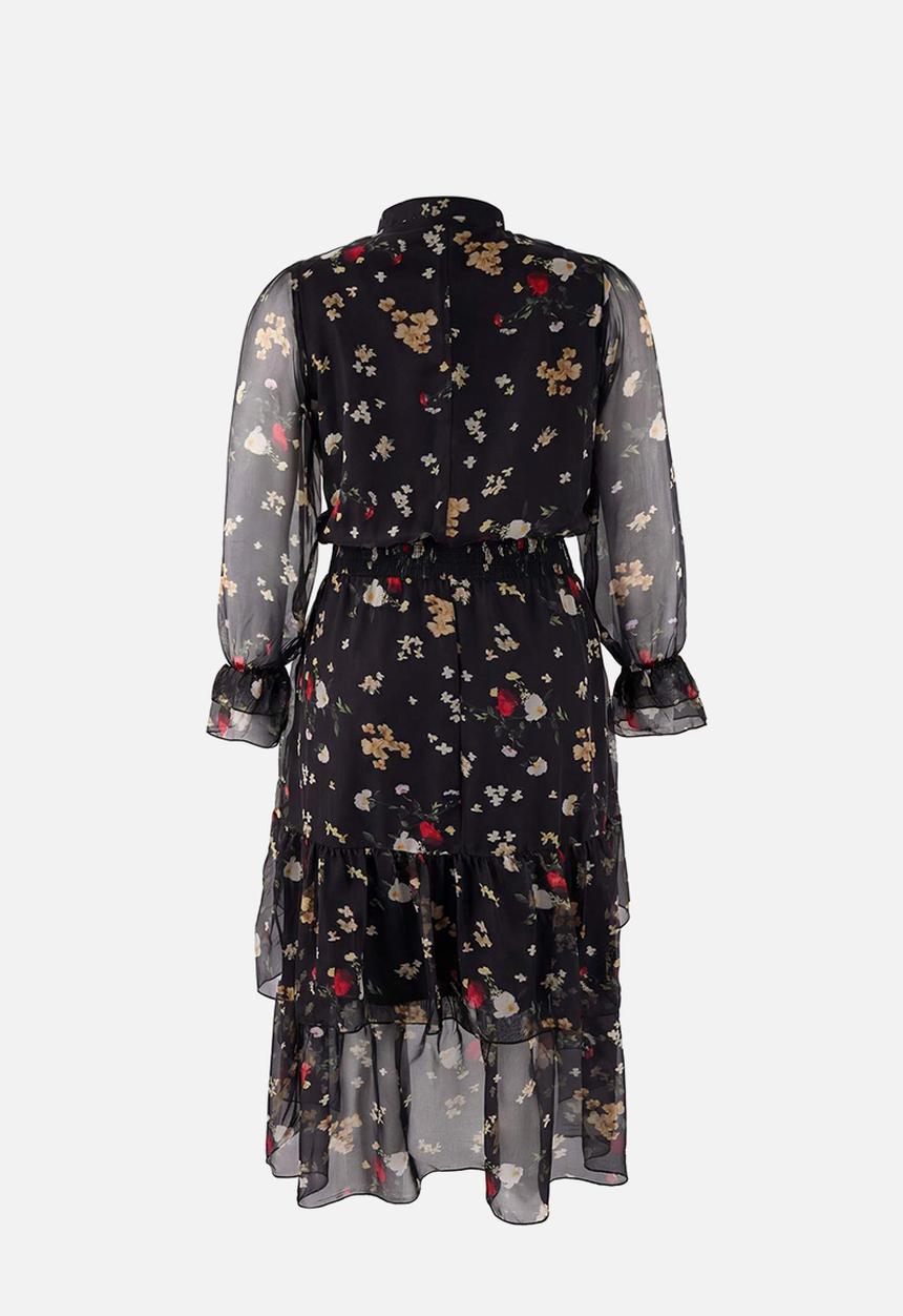 Trendyol - Plus Halter Shawl Pattern Chiffon Woven Winter Dress - Black