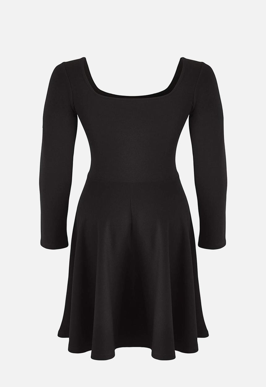 Trendyol - Plus Square Collar Skater Mini Knitted Dress - Black