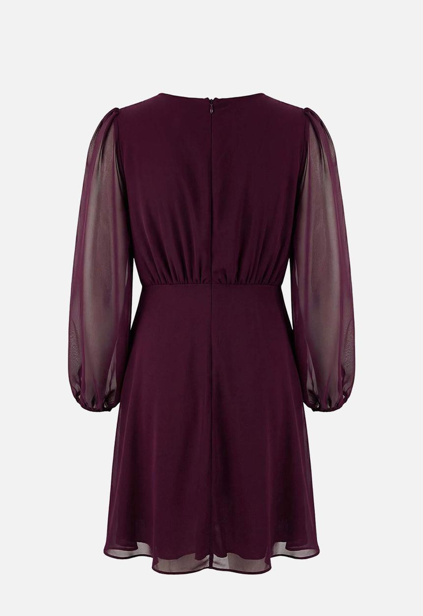 Trendyol - Plus Eyelet Detailed Buttoned Lined Chiffon Woven Dress - Plum