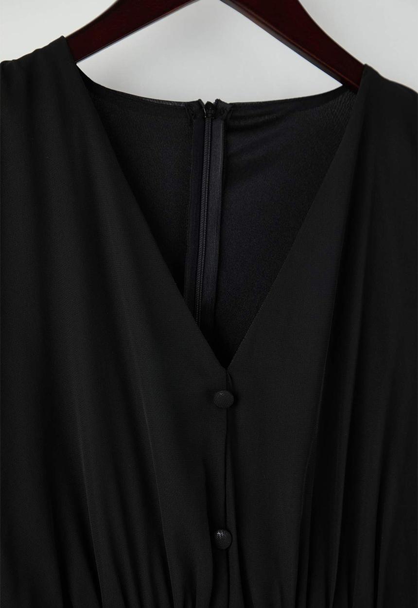 Trendyol - Plus Eyelet Detail Button Lined Chiffon Woven Dress - Black