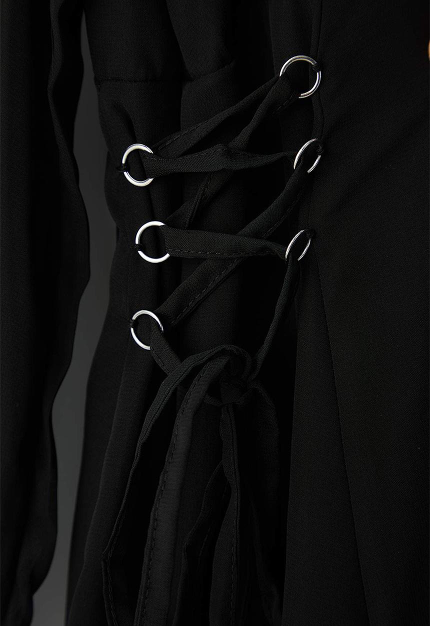 Trendyol - Plus Eyelet Detail Button Lined Chiffon Woven Dress - Black