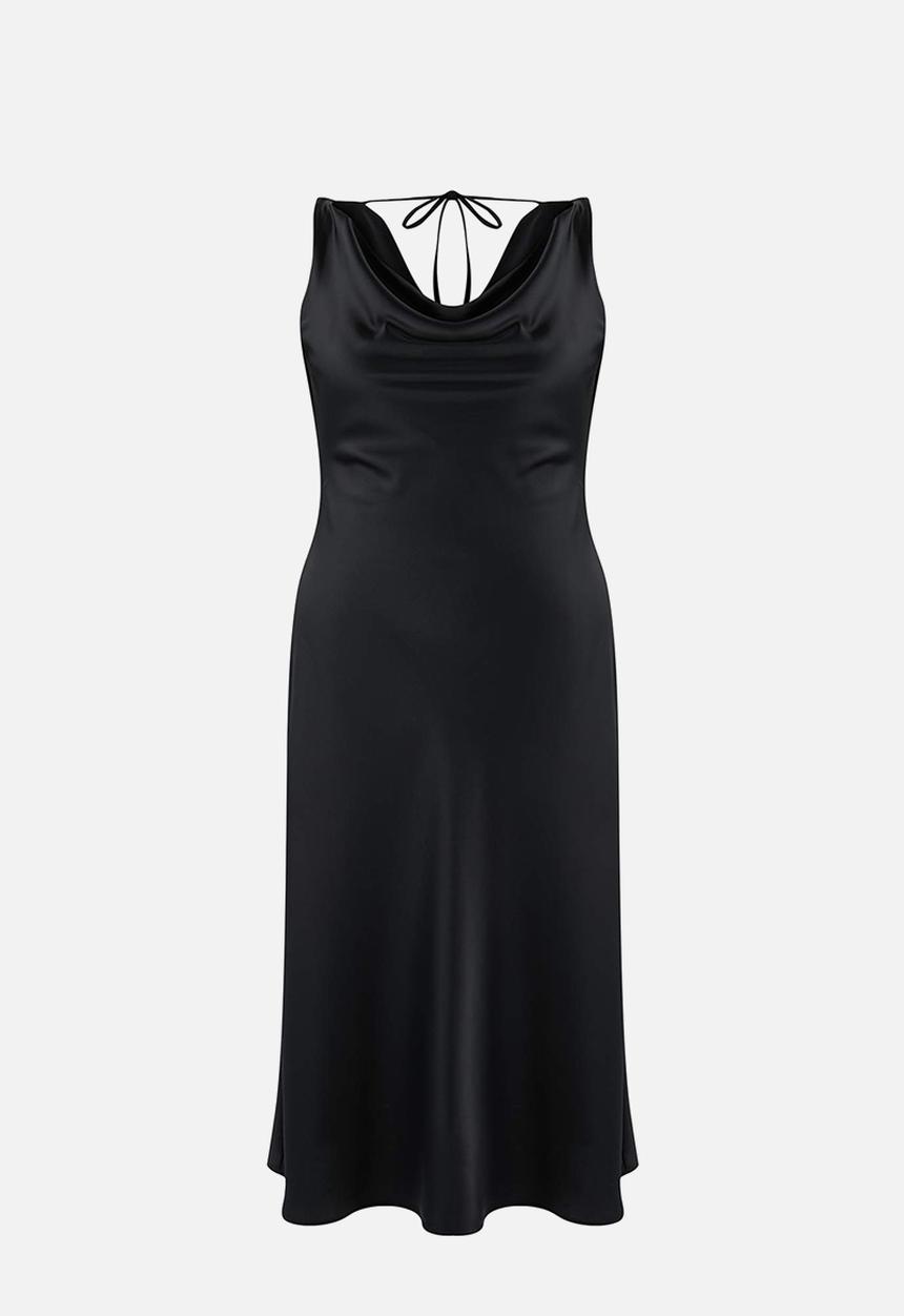 Trendyol - Plus Satin Woven Dress - Pitch Black