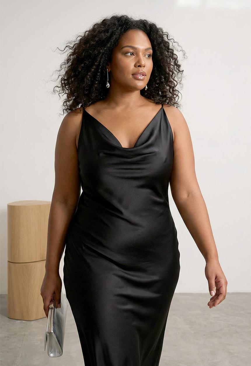 Trendyol - Plus Satin Woven Dress - Pitch Black