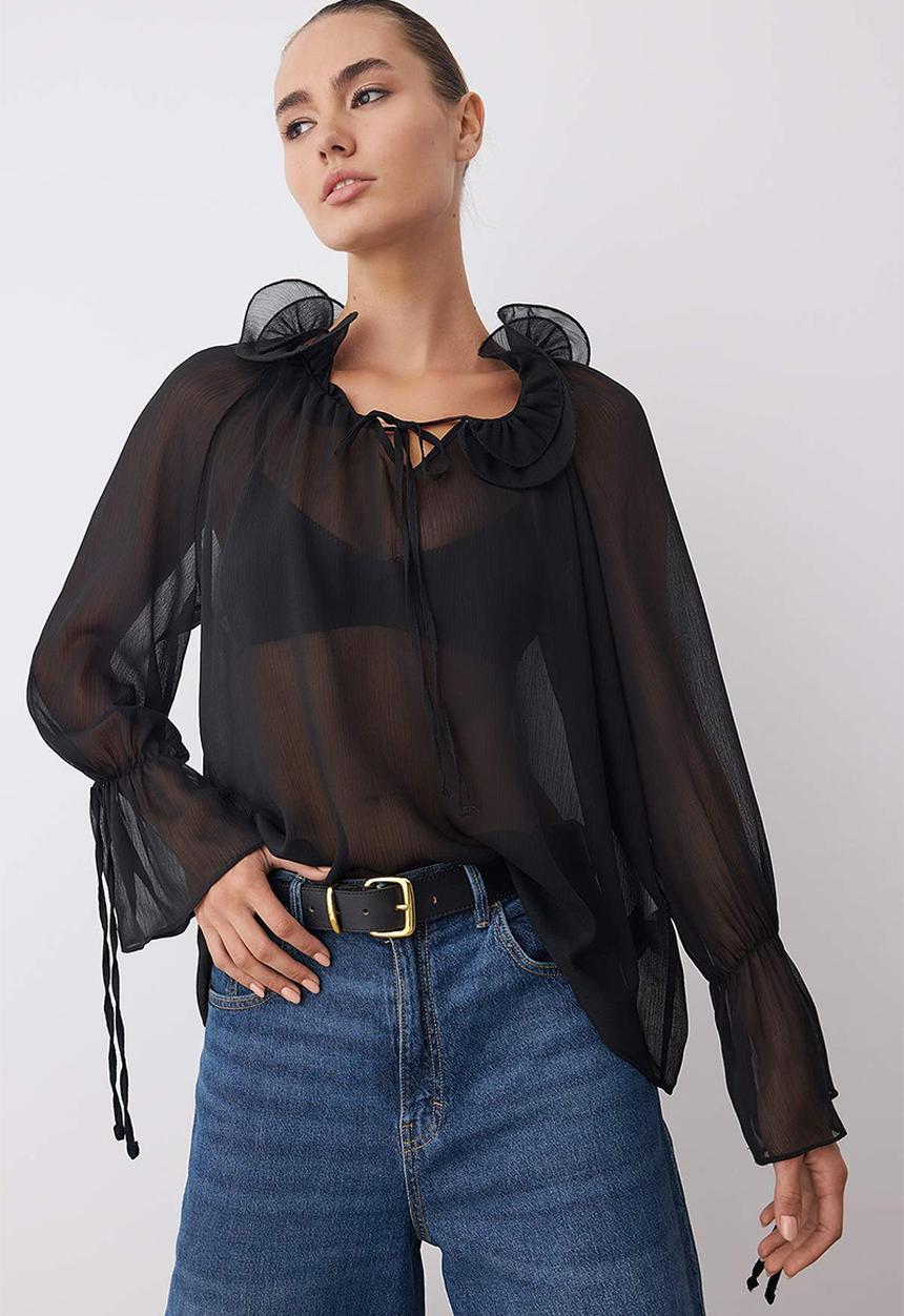 Trendyol - Halter Neck Boho Blouse - Black