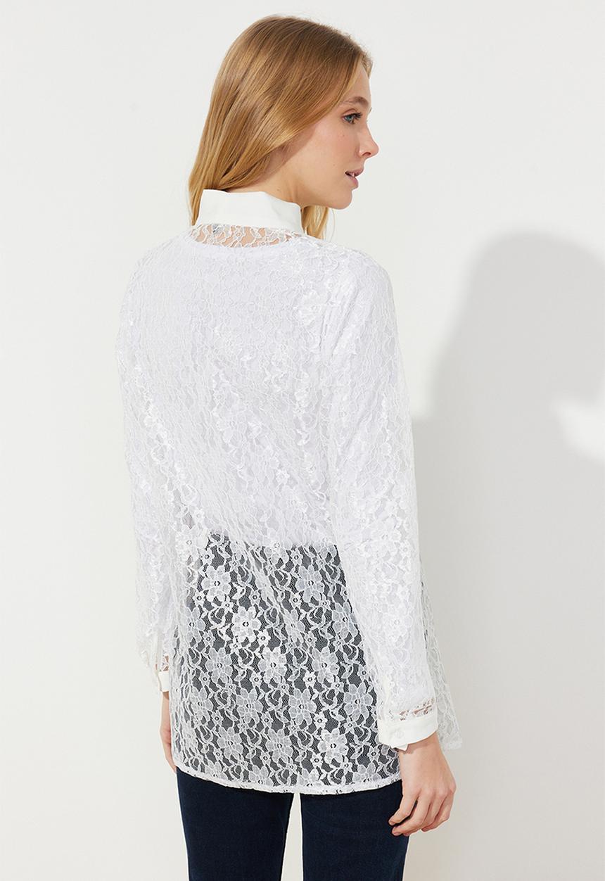 Trendyol - Embroidery Lace Stylish Woven Shirt - White