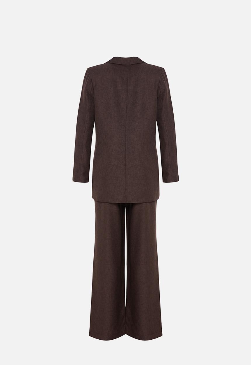 Trendyol - Linen-Textured Jacket and Trousers Set - Brown