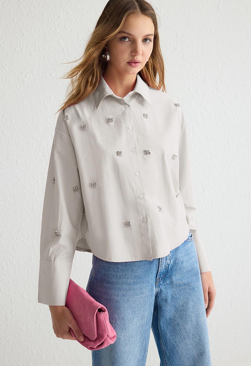 Trendyol - Accessory Detailed Woven Shirt - Stone