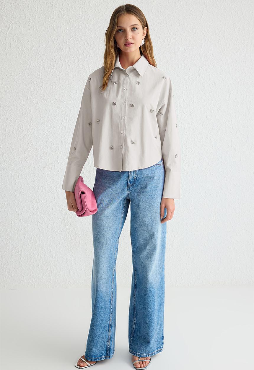 Trendyol - Accessory Detailed Woven Shirt - Stone