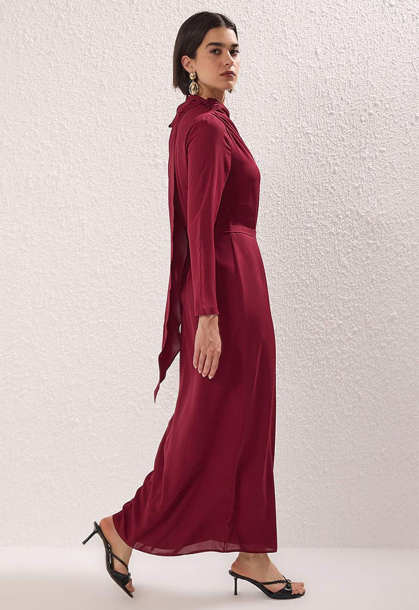 Trendyol - Cape Detailed Woven Dress - Burgundy