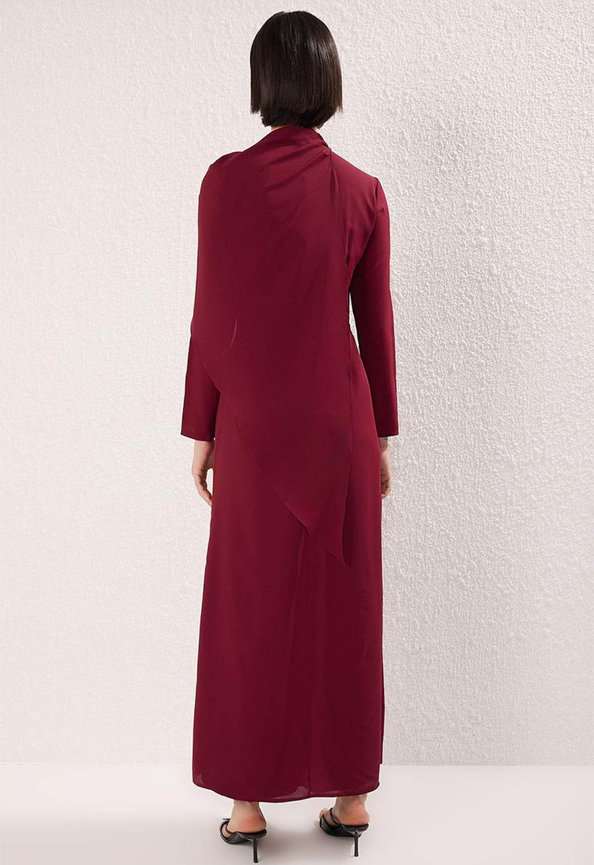 Trendyol - Cape Detailed Woven Dress - Burgundy