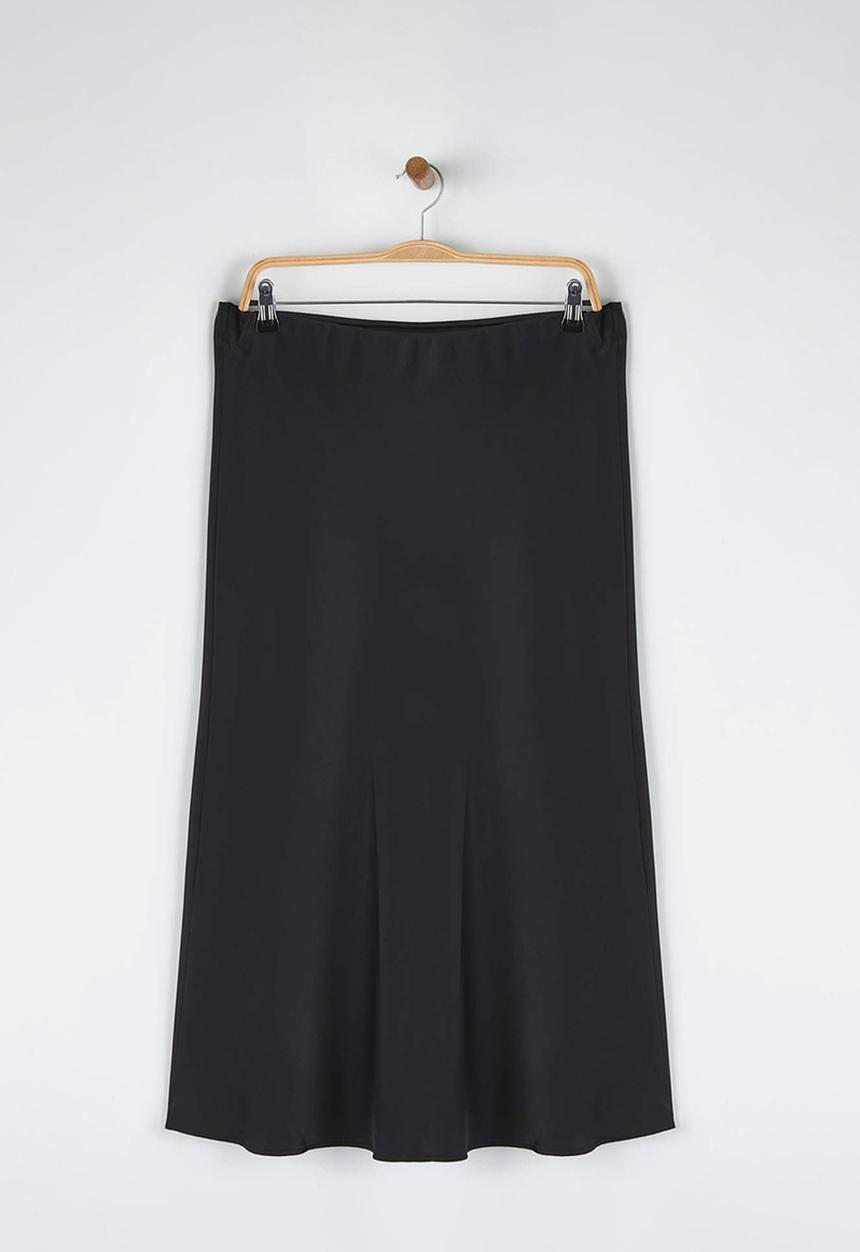Trendyol - Plus Midi Length Satin Woven Skirt - Black