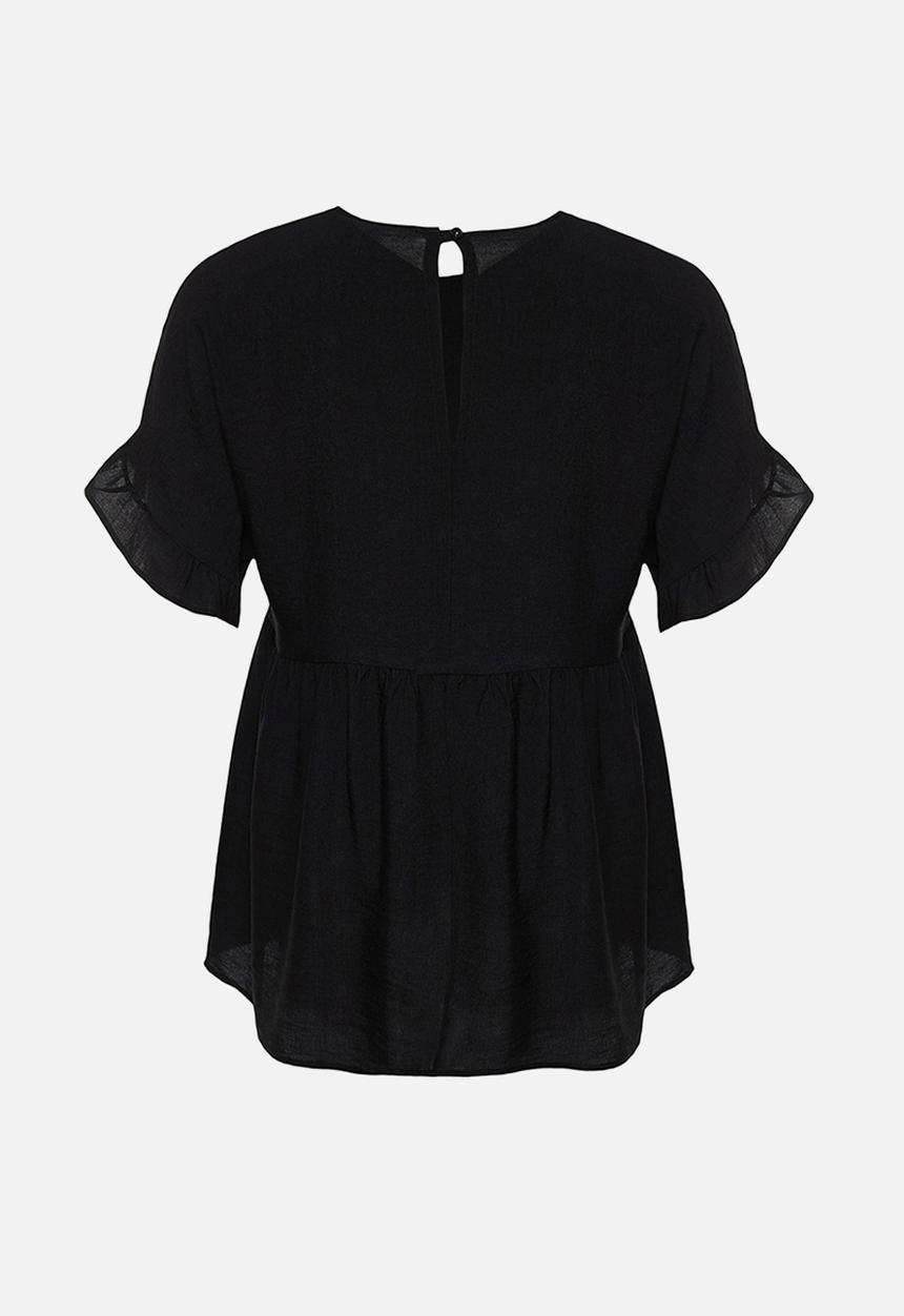 Trendyol - Plus Flounce Woven Blouse - Black