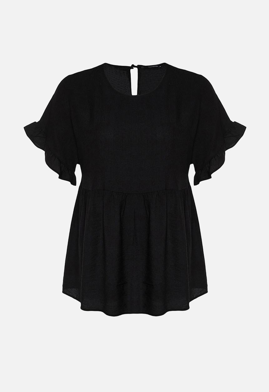 Trendyol - Plus Flounce Woven Blouse - Black
