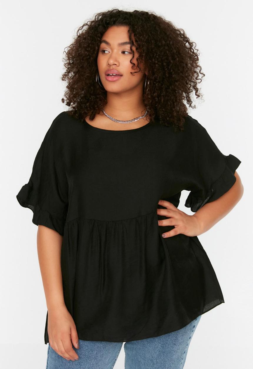 Trendyol - Plus Flounce Woven Blouse - Black