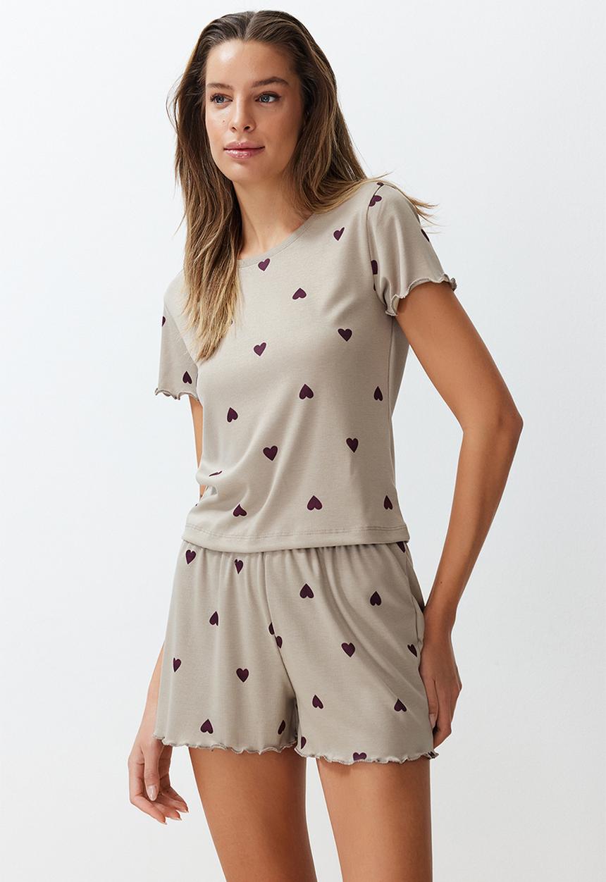 Trendyol - Heart slogan printed pajamas set - mint