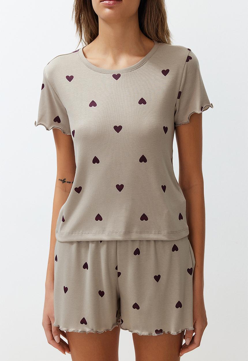 Trendyol - Heart slogan printed pajamas set - mint