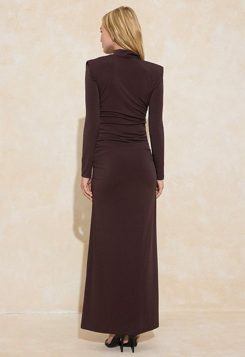 Trendyol - Shoulder Detail Sandy Knitted Dress - Brown