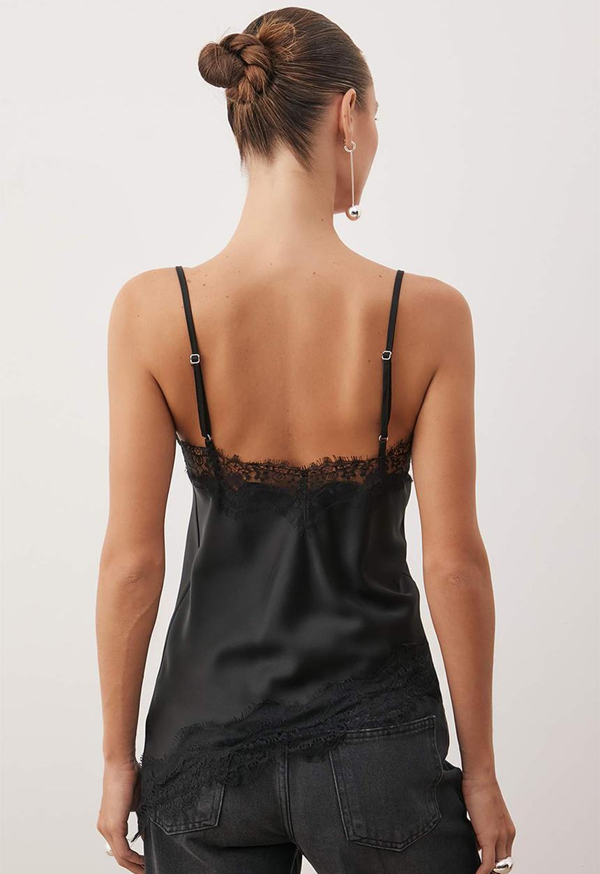Trendyol - Lace Asymmetric Satin Blouse - Black