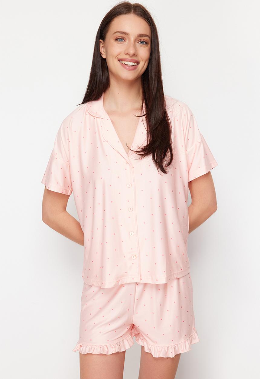 Trendyol - Knitted pajama set with polka dot - salmon