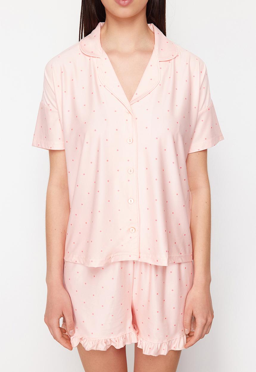 Trendyol - Knitted pajama set with polka dot - salmon