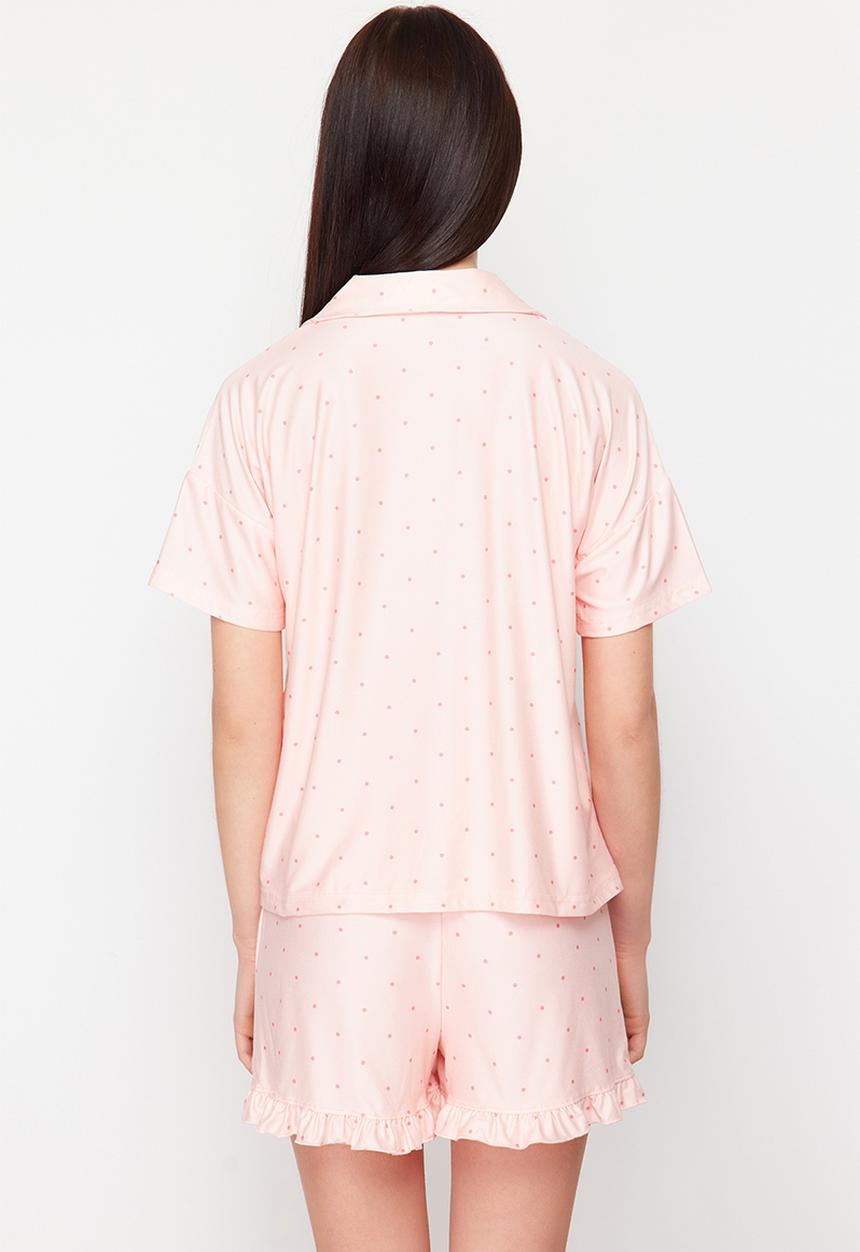 Trendyol - Knitted pajama set with polka dot - salmon