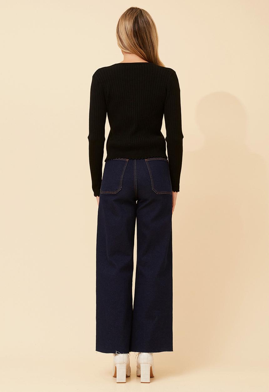 Stella Morgan - Lettuce Trim Cardigan -  Black