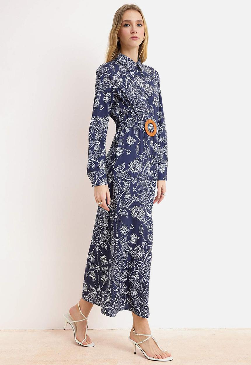 Trendyol - Woven Terrycotton Dress - Navy Blue