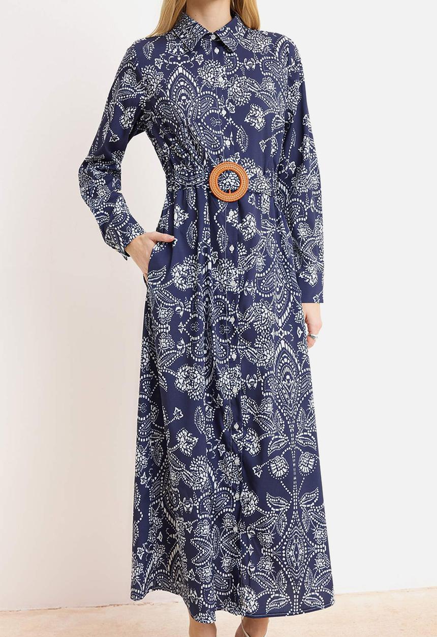 Trendyol - Woven Terrycotton Dress - Navy Blue