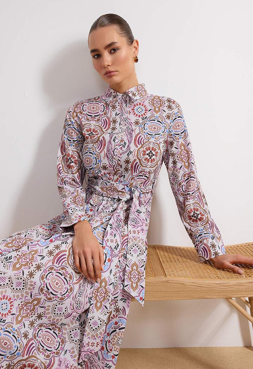 Trendyol - Floral Woven Terrycotton Dress - Multi-Colored